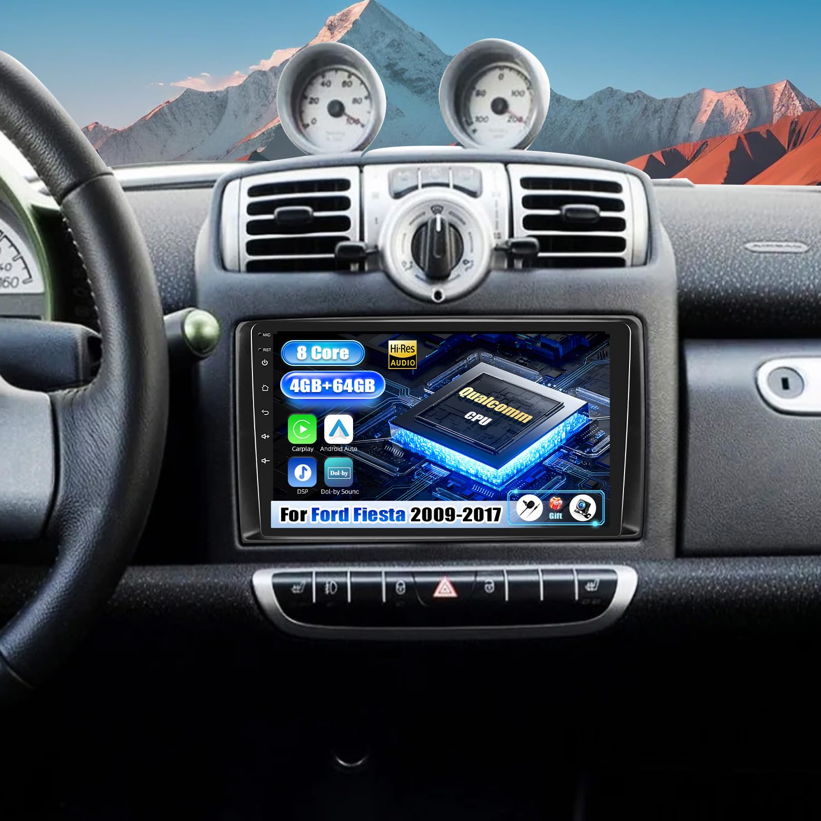 SIXWIN Qualcomm 8 Core 4+64G Android 15 für Mercedes Benz Smart Fortwo 2005-2010 Autoradio mit CarPlay/Android Auto/DSP,9 Zoll Touchscreen mit WiFi6 GPS Bluetooth FM/RDS EQ+Rückfahrkamera