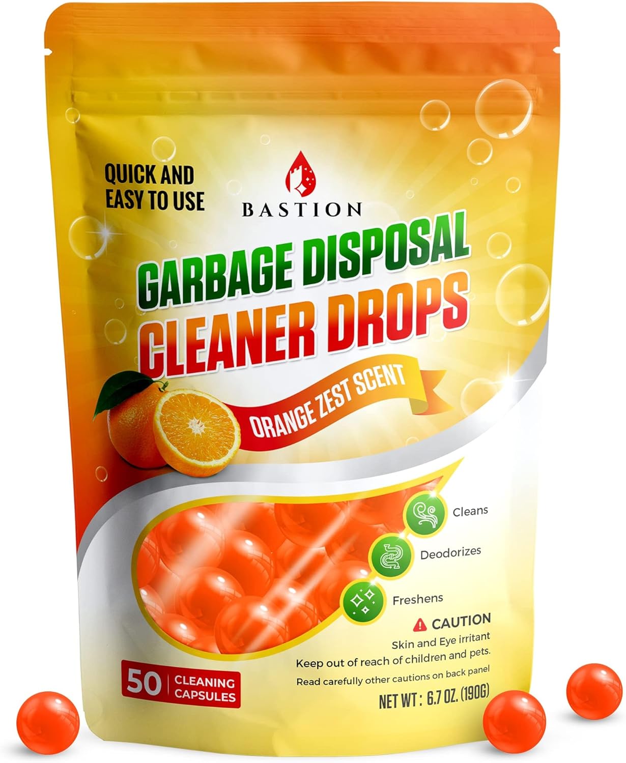 Garbage Disposal Cleaner and Deodorizer Drops [[50Count]] Orange Zest