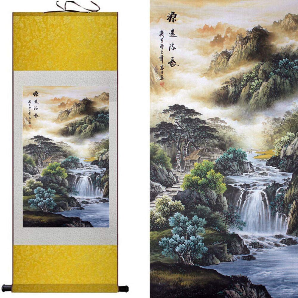 Amazon | 山と川の絵中国の巻物の絵風景画山水画