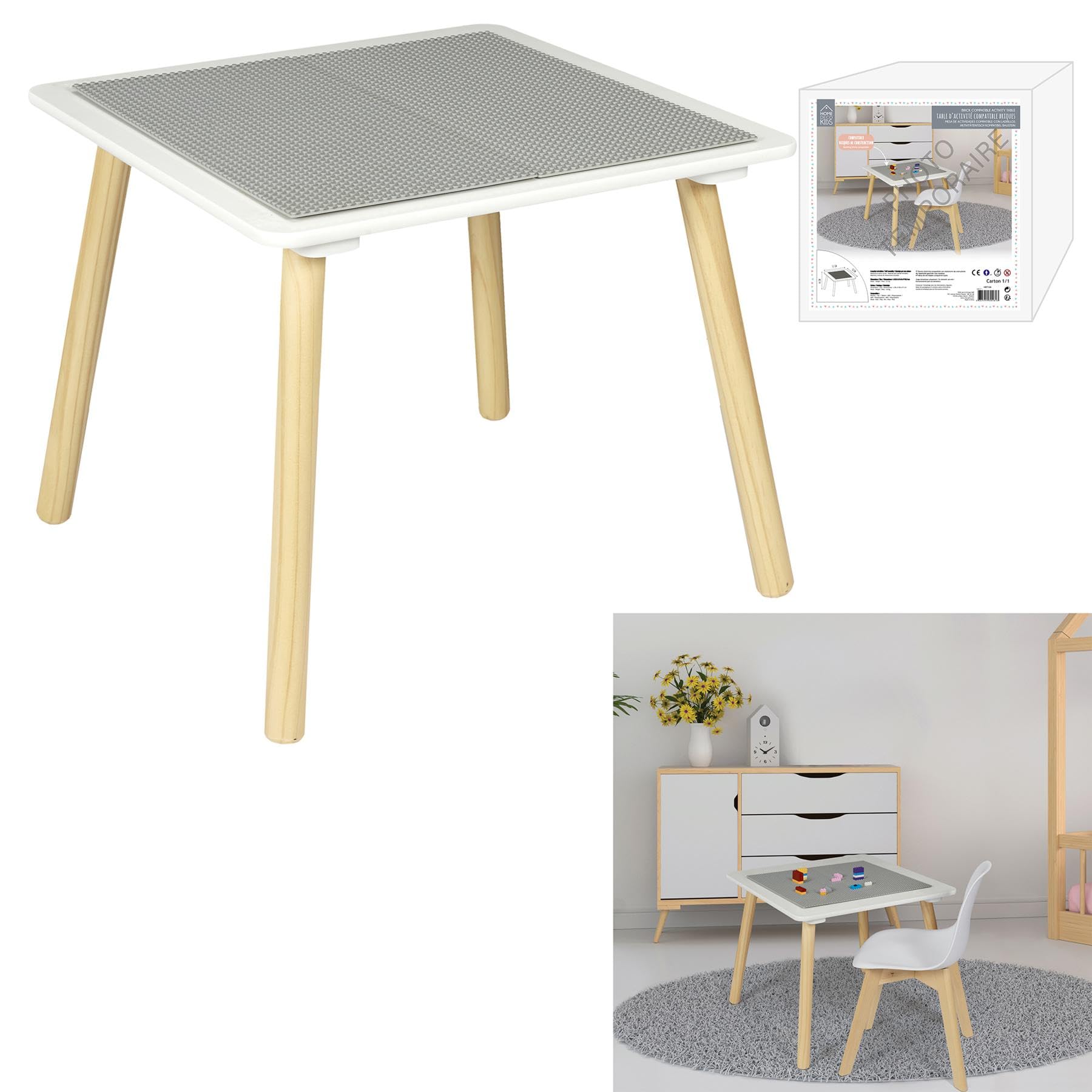HOME DECO KIDS - HD7126 Table d'Activité pour Enfants - Mobilier de Décoration - Chambre - Matériaux Naturels - 52 x 52 x 44 cm - Blanc/Gris Clair/Bois
