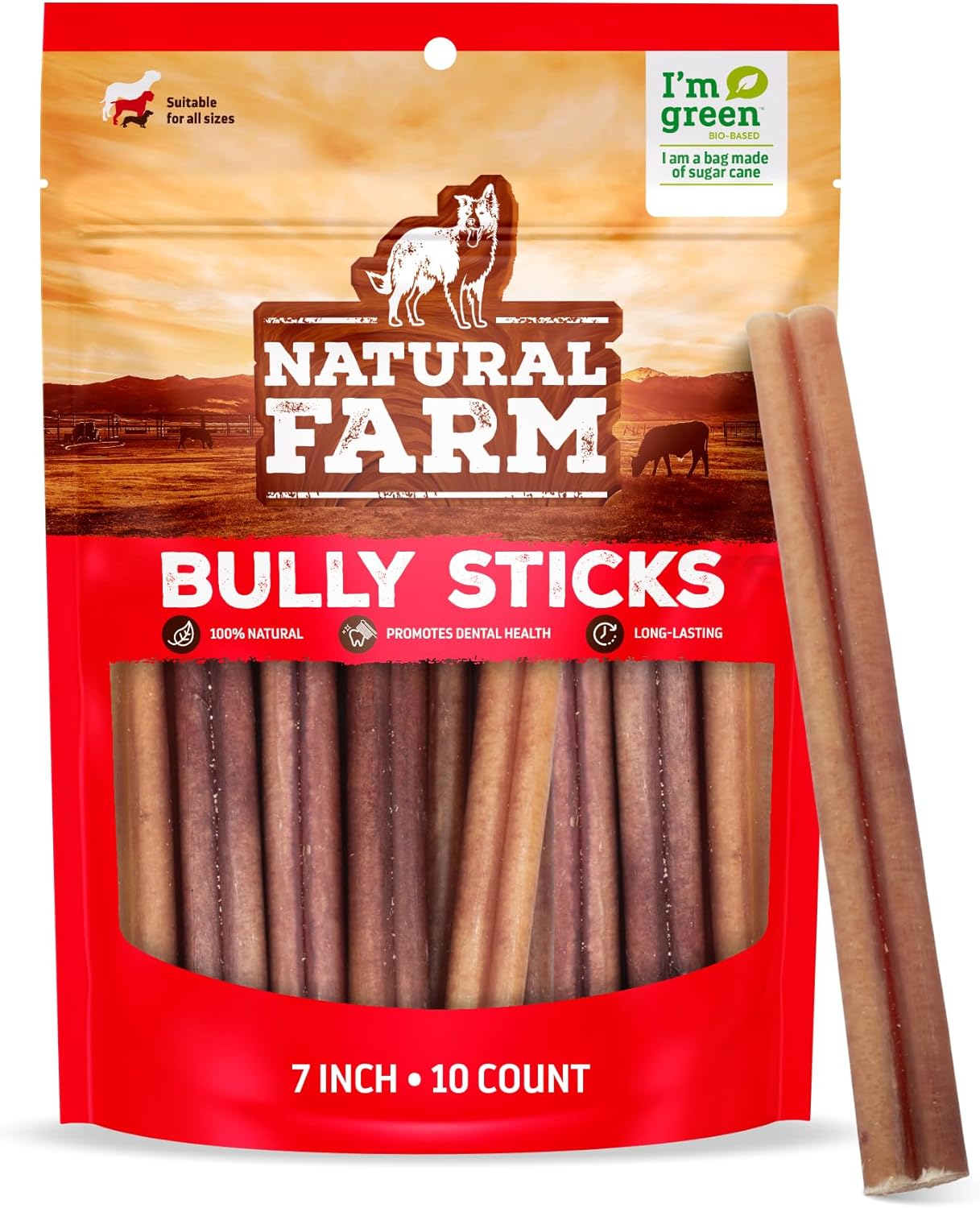 Natural Farm Odor Free Bully Sticks, 7" (10 pack)