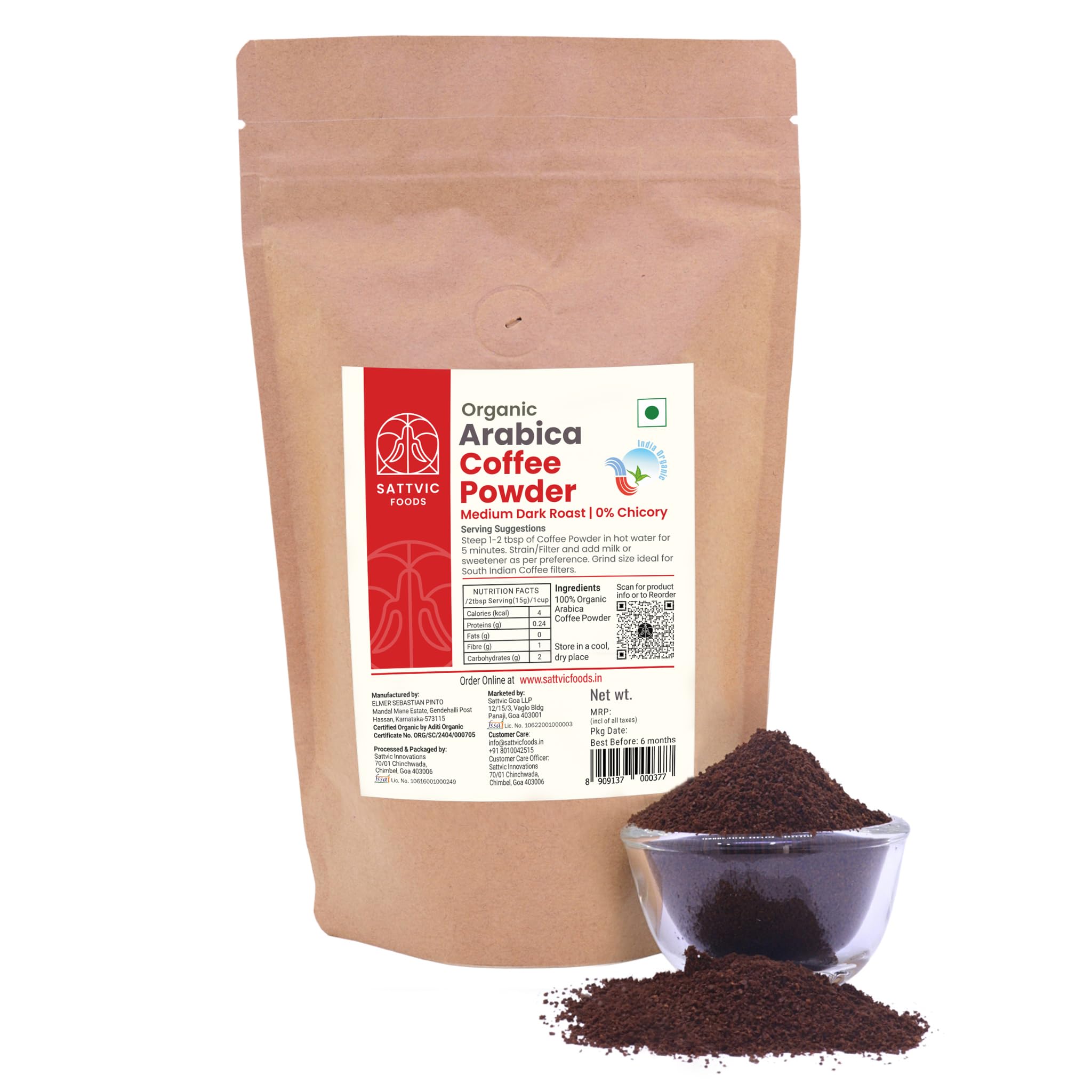 Sattvic Foods 100% Arabica Coffee Powder (200 g) | Certified Organic | No Added Chicory | Medium Dark Roast Coffee | Single Origin Coffee | Rich in Antioxidants and Low in Calories | Brew and Savour (B0D48Y5LNK) Amazon Price History, Amazon Price Tracker