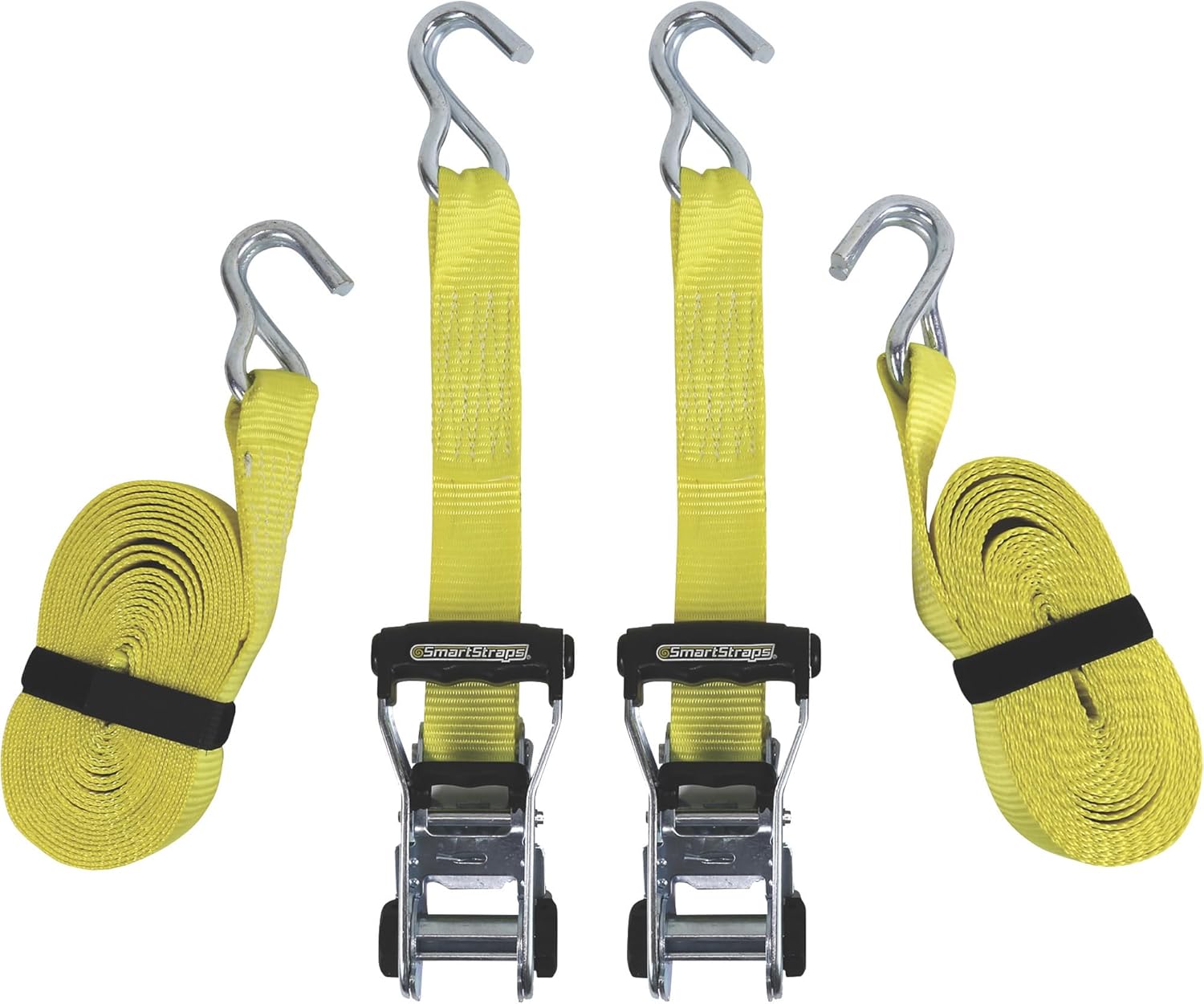 SmartStraps RatchetX Ratchet Tie-Down Strap - 2-Pk. 1.5 in. x 20ft. with J-Hook, 5000-Lb. Breaking Strength, Yellow, Model Number 4574