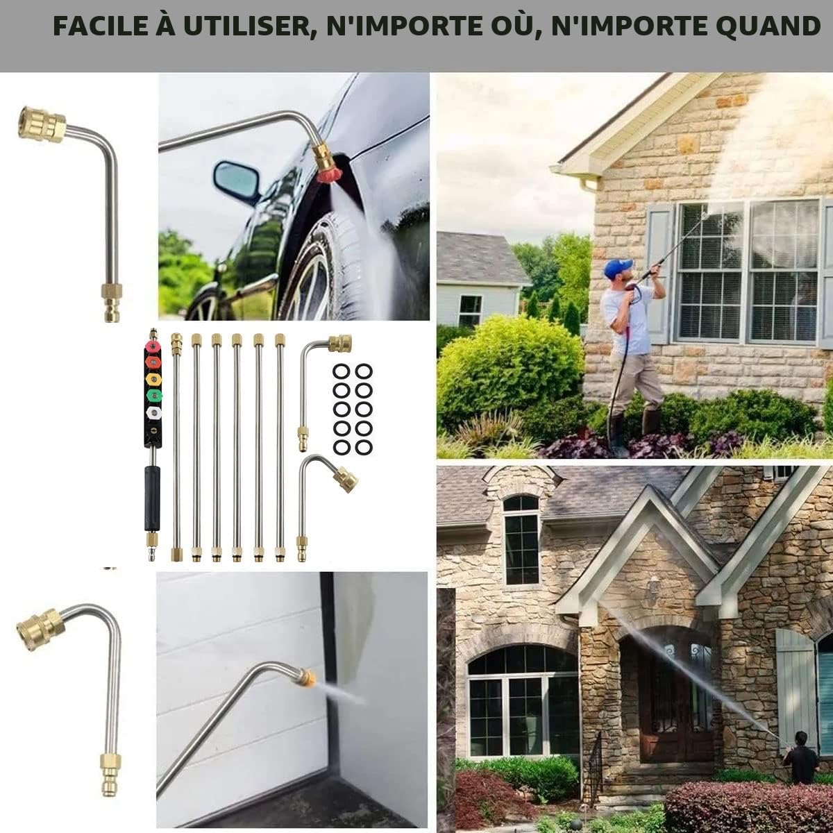 Barres d'extension pour nettoyeur haute pression, 4000PSI Pointes de Lance de Remplacement télescopiques Outils de Nettoyage pour Le Lavage des fenêtres de Toit