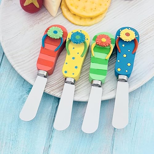 Miniatura 8 de UP ware 4 piezas pintadas a mano mango de resina con hoja de acero inoxidable esparcidor de queso cuchillos esparcidores de mantequilla (Flip Flops)