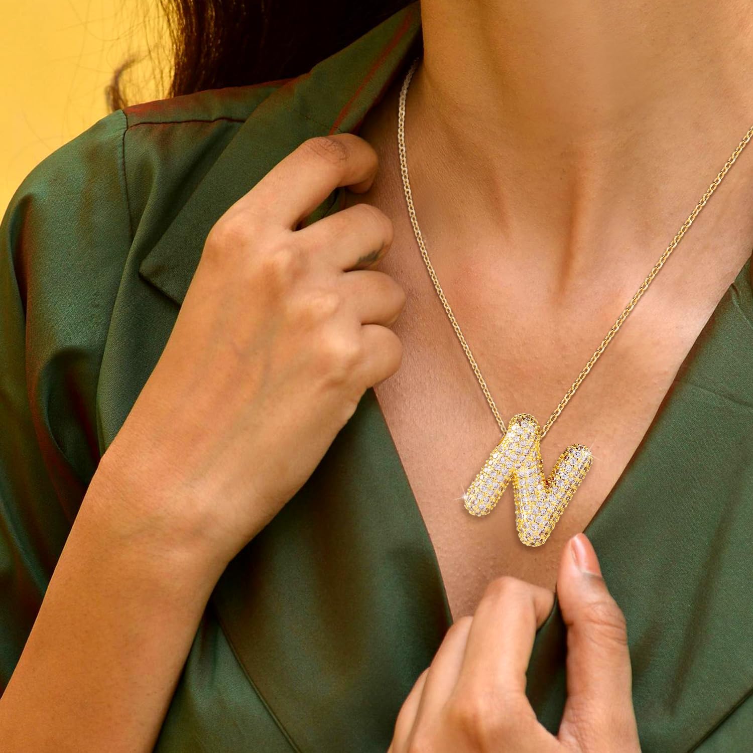 Necklace for Women, Gold Alphabet Necklace Crystal Personalized Diamond Letter Necklace Initial Pendant Fashion Zircon Jewelry Gift for Women(N) - Image 7