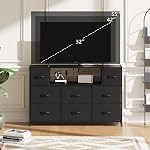 Somdot Dressing noir avec des sorties de puissance et LED Lumières, 8 Tiroirs Dresser TV Pour la première fois, 55 de pouce TV, Chandails en tissu pour chambre à coucher Salon Hallway