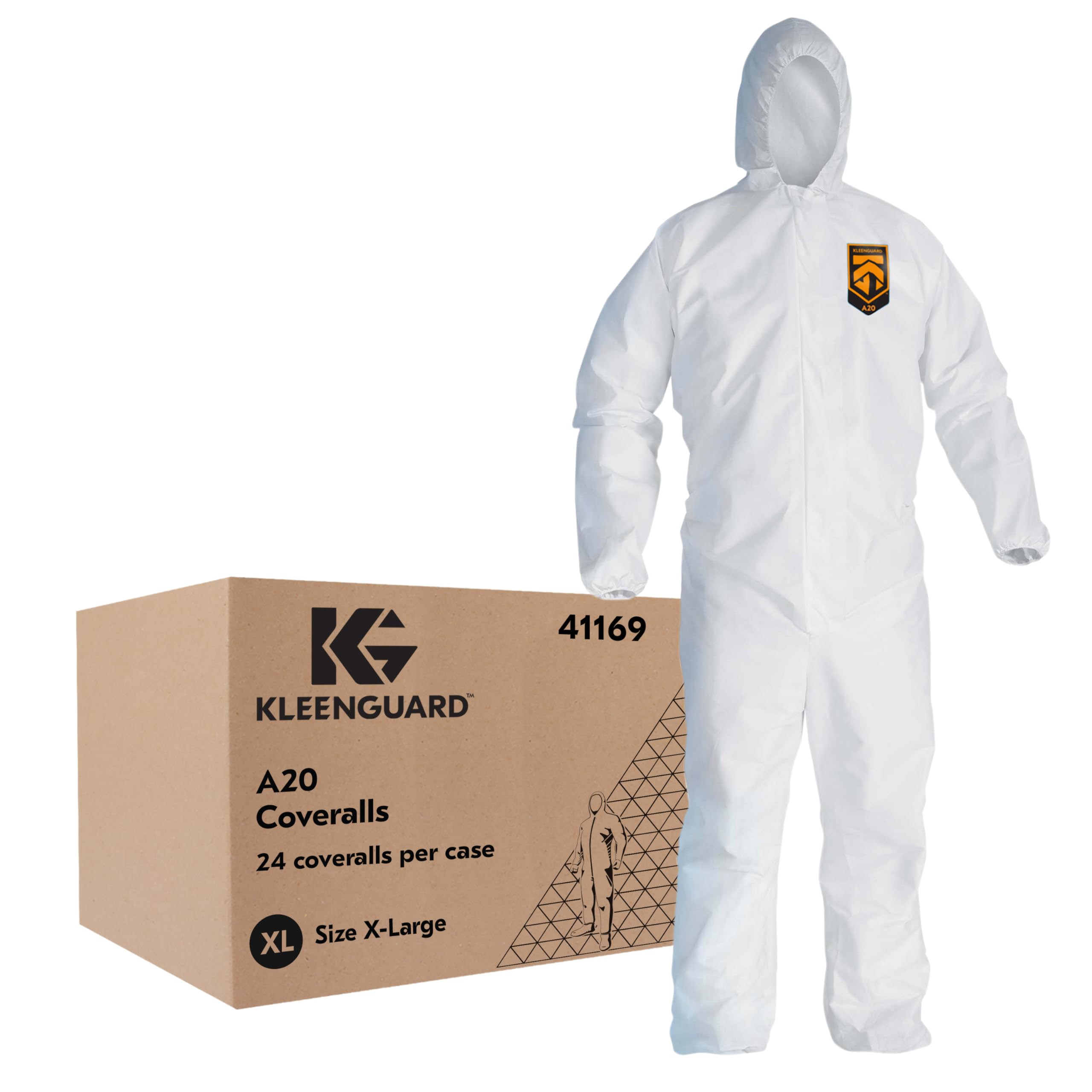 Kleenguard A20 transpirable de partículas protección con capucha traje de trabajo ((41169), diseño de reflejo, cremallera frontal, elástica muñecas y tobillos, color blanco, XL, comodidad unidades 1 par