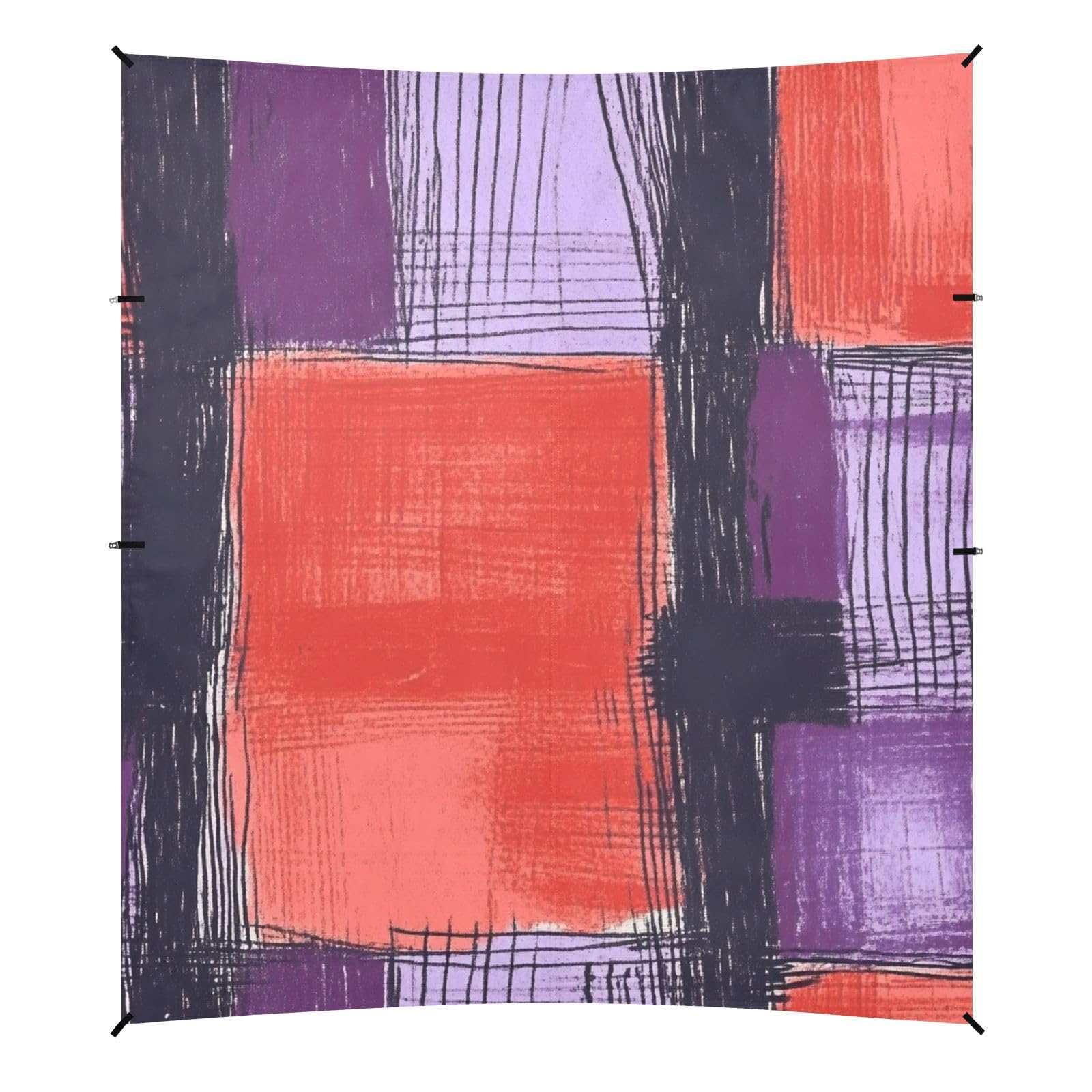 Palevioletred Checked Hand-Drawn Sketch Foldable Beach Tent UPF50+ Protection Easy Setup Outdoor Sun Shade with Sandbags & Sand Shovel for Backyard and Camping