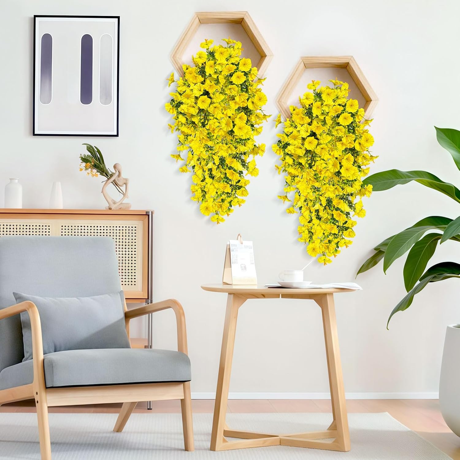 ICX 4PCS Artificial Hanging Flowers for Outdoors,Silk Morning Glory UV Resistant Fake Hanging Flowers,Artificial Flowers for Decoration,Outdoor Faux Plants for Door Porch Patio Planter Yard (Yellow) - Image 4