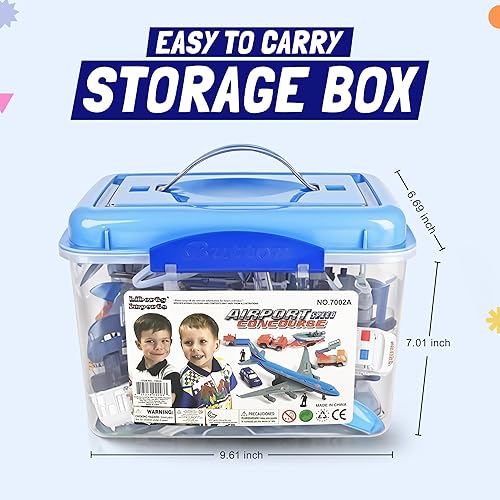 Miniatura 6 de Juego de 57 piezas de aeropuerto comercial con juguetes de avión, vehículos de juego, camiones de bomberos, autos y figuras de policía, y accesorios