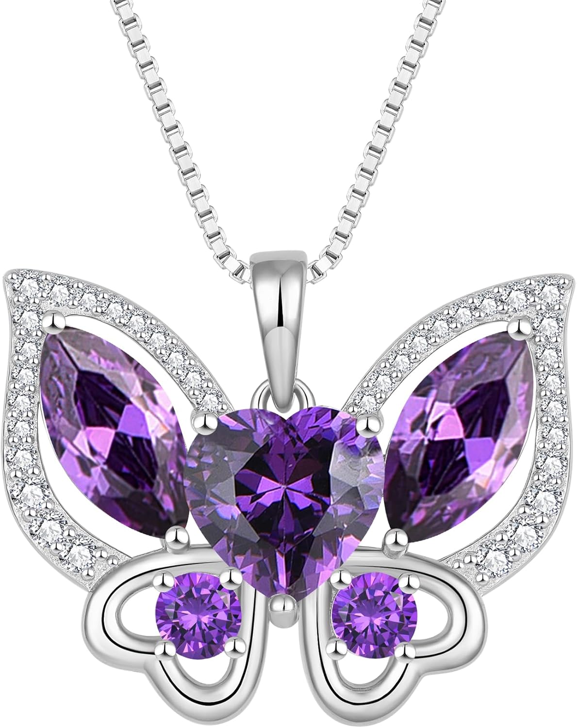 Lwsary Butterfly Pendant Necklace 925 Sterling Silver Birthstone Jewelry Gifts for Women