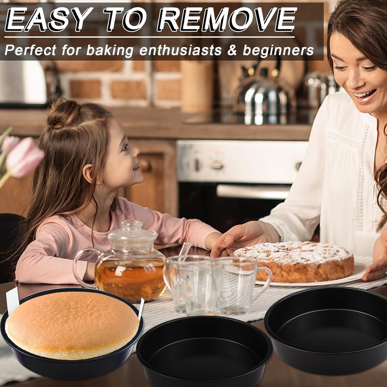 Round Cake Pans Set of 2, Non-stick Baking Cake Pan with 100 Pieces Parchment Paper, Dishwasher Safe Cake Baking Pans (8+9 Inch) - Image 4