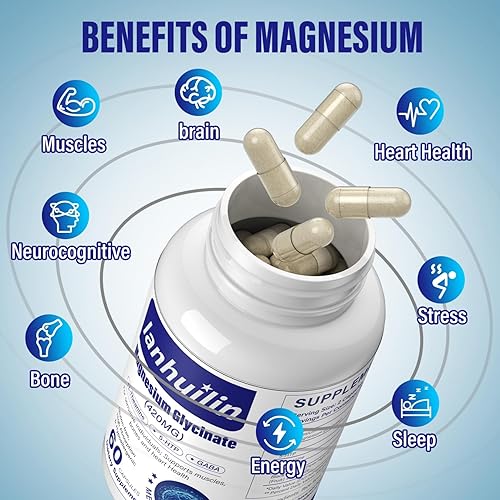 Miniatura 6 de Complejo de magnesio 6 en 1, 420 mg de glicinato de magnesio puro, suplemento de magnesio con GABA, 5-HTP, L-teanina, L-tirosina, vegetariano y de