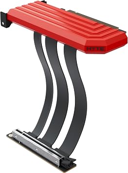 Hyte PCIe 5.0 Hyper Riser - PCI Express Gen 5.0 Luxury Vertical Riser Cable with Reinforced Metal Slot for Vertically Mounted GPU - Black Cherry Red