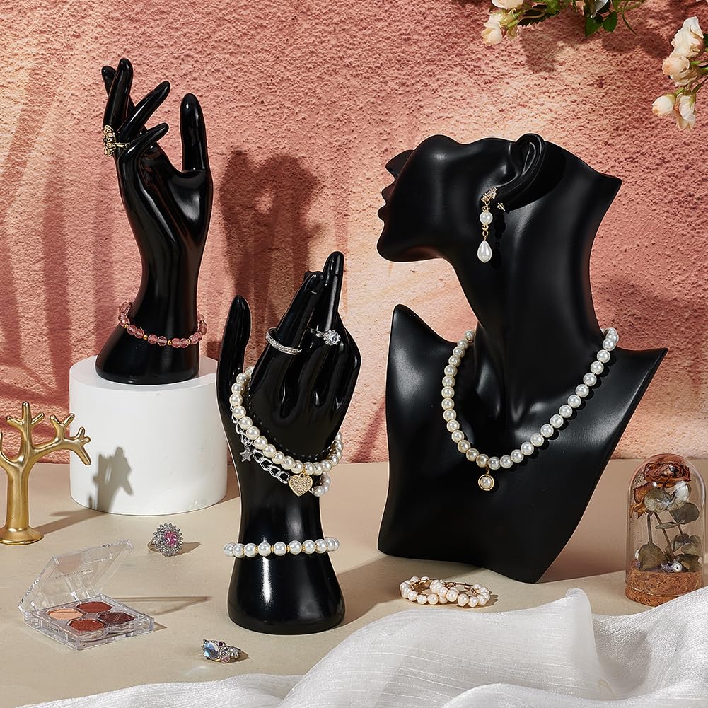 UNICRAFTALE 3-delige sieradendisplayset met mannequin Zwart hars zijlichaam model bustevormig sieraden ketting displaystandaard met plastic mannequin hand armband ketting ring displaystandaard UNICRAFTALE 3-delige sieradendisplayset met mannequin Zwart hars zijlichaam model bustevormig sieraden ketting displaystandaard met plastic mannequin hand armband ketting ring displaystandaard
