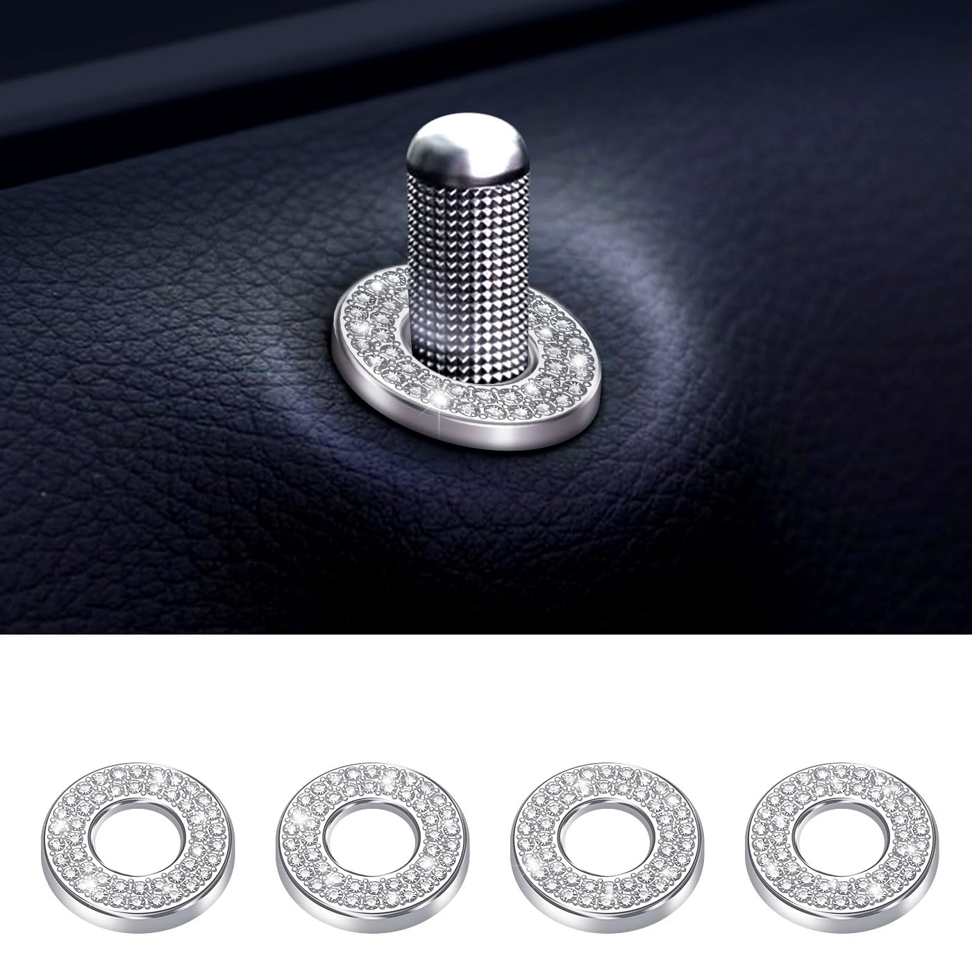 4 PCS Black Car Interior Accessories for Women - Rhinestone Inner Car Door Lock Bling for C Class