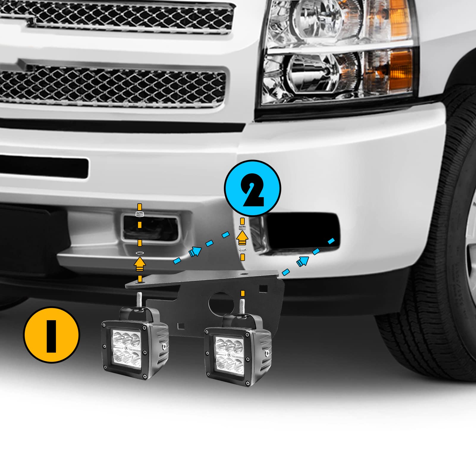 Dasen 3 Inch 24W LED Fog Light Pods & Front Hidden Bumper Mounting Bracket  Kit for 2007-2014 Silverado 1500/2500/3500 & 2011-2014 Silverado 2500  HD/3500 HD : Buy Online at Best Price in