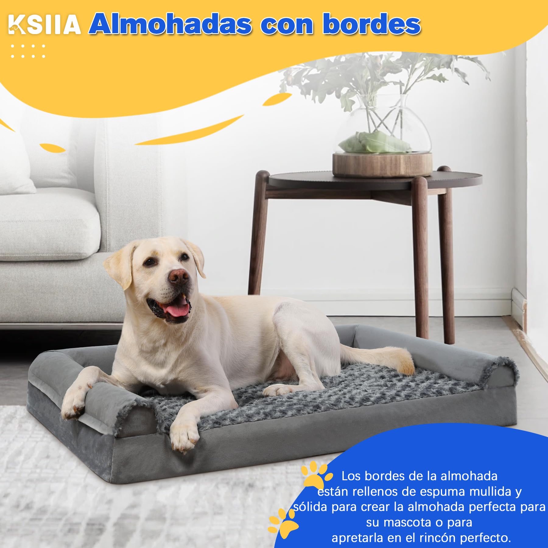 KSIIA Cama Perro Grande, Cama Ortopédica para Perros (105x70x18cm) Desenfundable y Lavable, Sofá para Perros, Gris XL