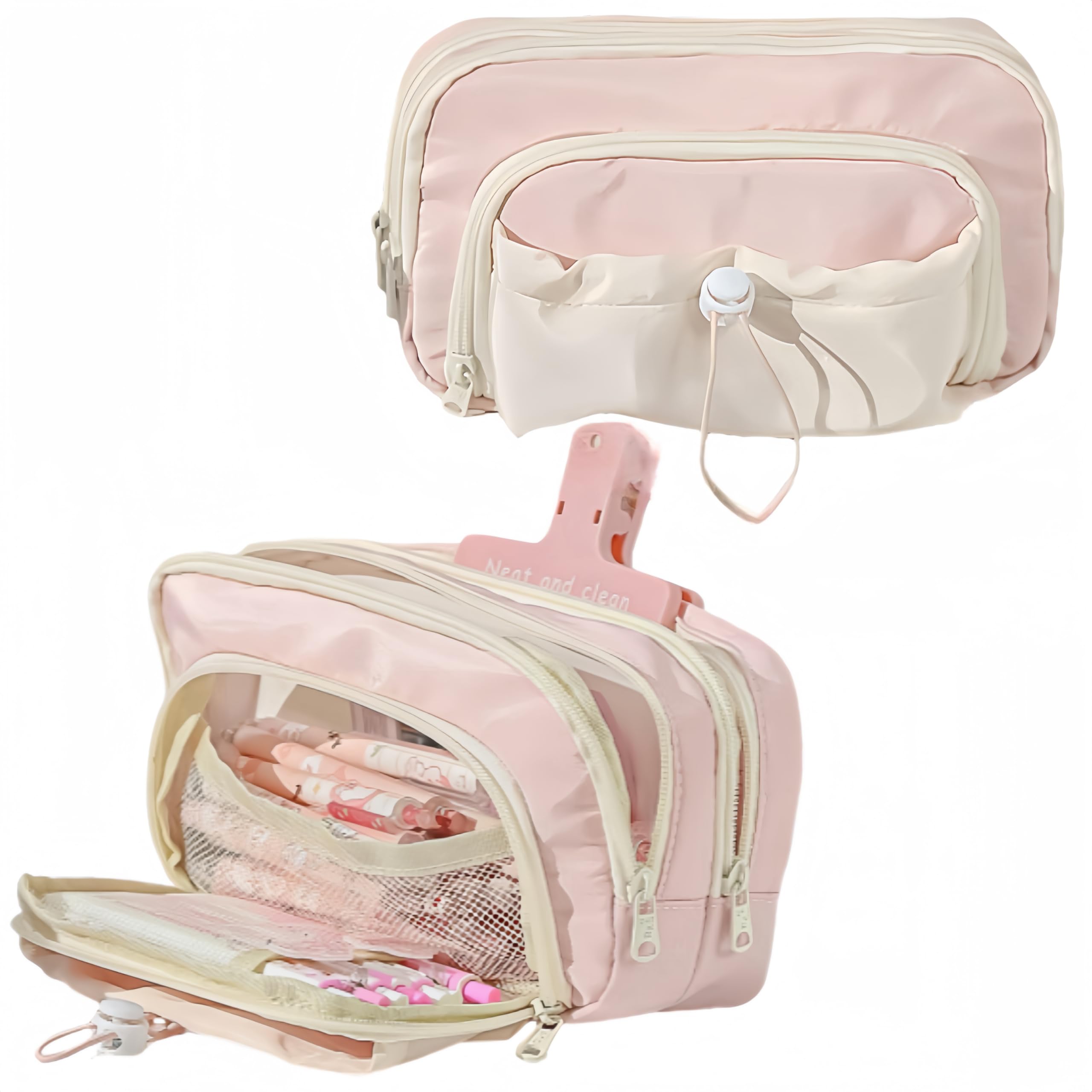 Vobomo Pencil Case Big Capacity Pen Holder Large Opening Pencil Pouch Box Cute Aesthetic Drawstring Pen Case (Strawberry Pink)