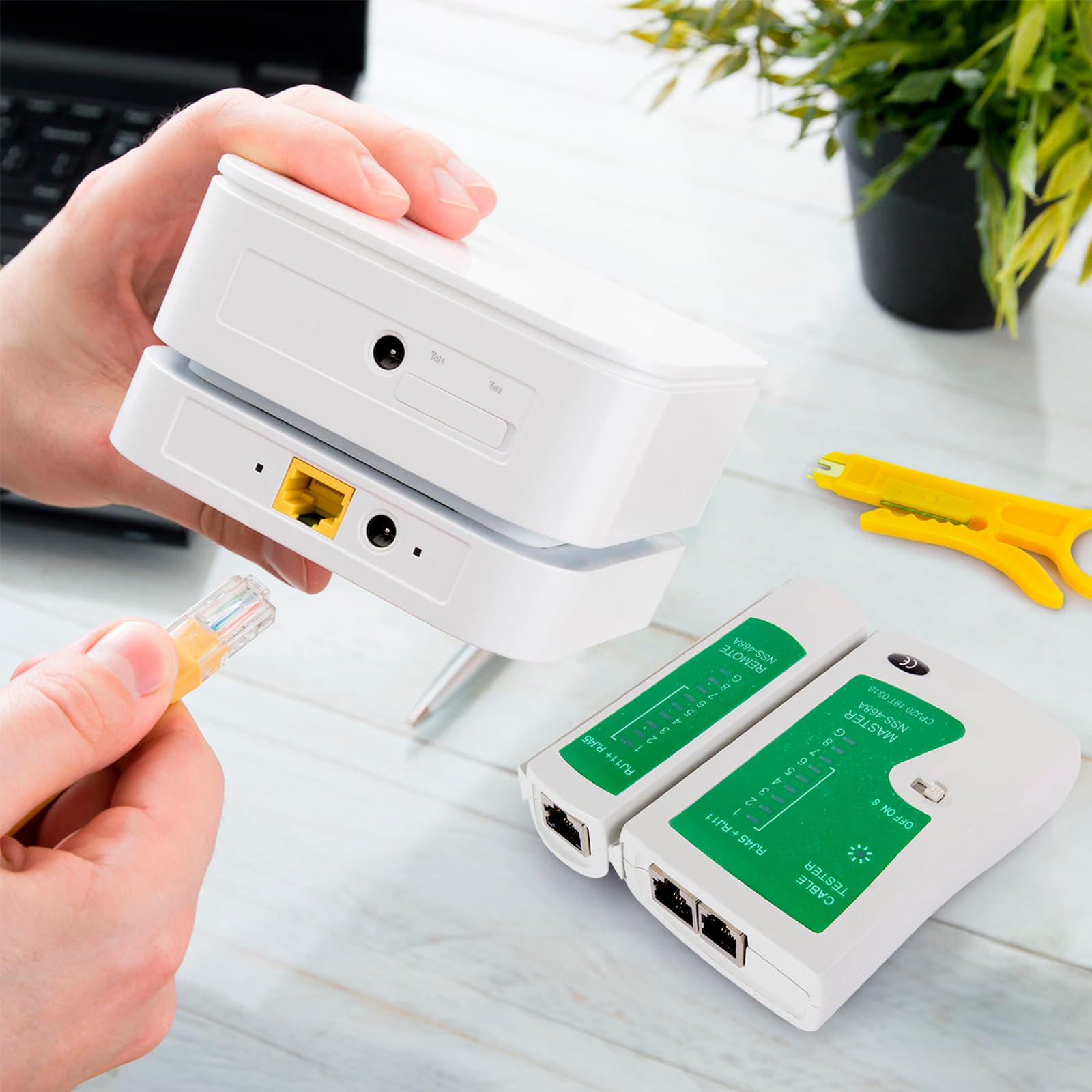SGILE RJ45 Kit de Sertissage, Couteau à Dénuder à Sertir Traversant, Cat5 Cat6 Cat7 Tout - en - Un, Kit de Sertissage Ethernet Réseau, Kit Réparation Réseau, 50 Connecteurs CAT6