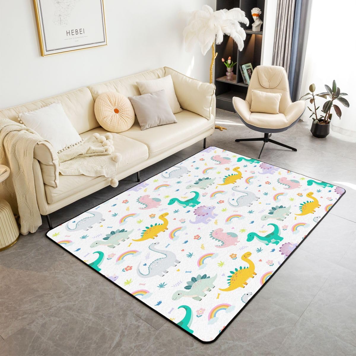 Homewish Zielony biały uroczy dinozaur dywaniki 100 x 150 cm