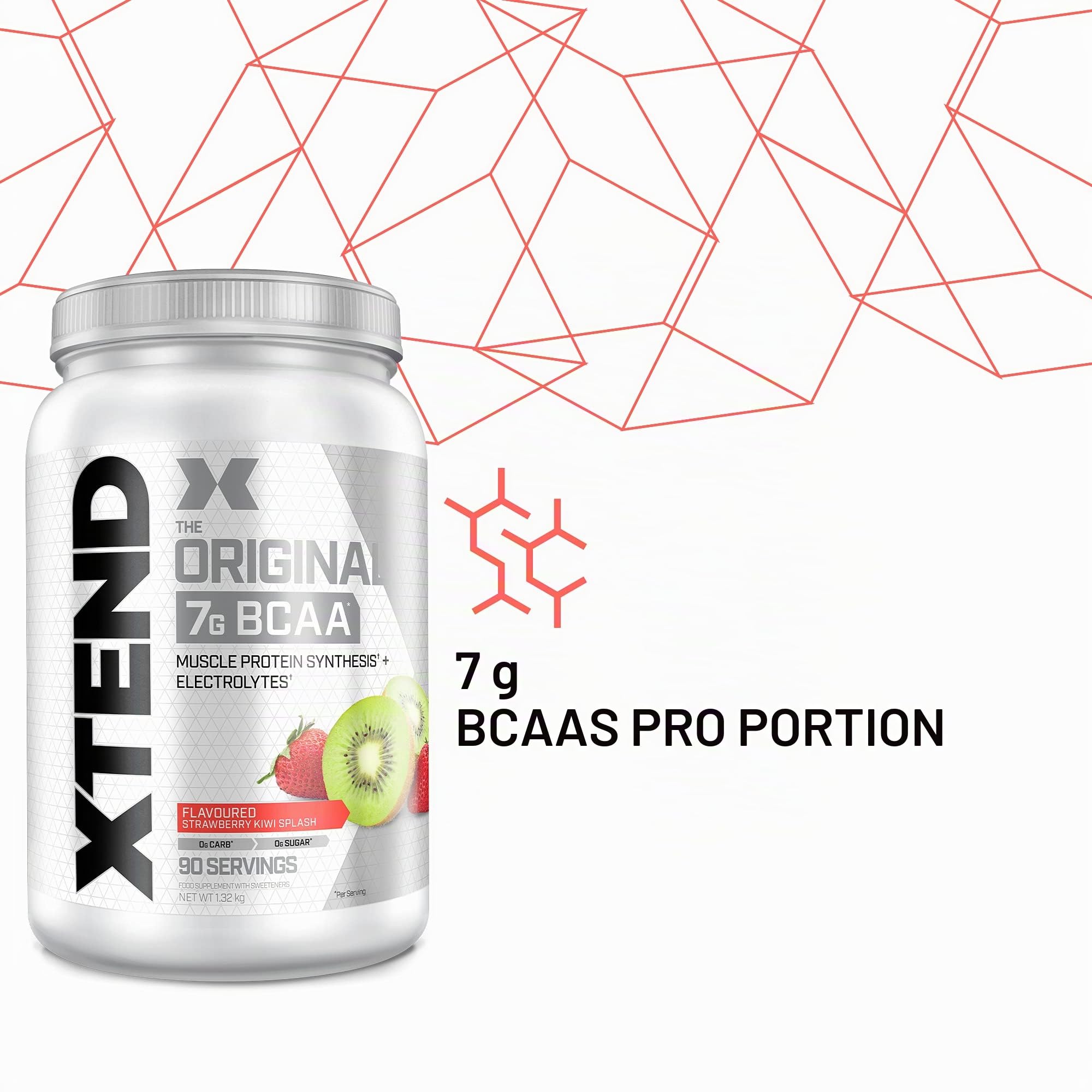 XTEND Original - BCAA-Pulver - Erdbeer-Kiwi | Ergänzungsmittel mit verzweigtkettigen Aminosäuren | 7 g BCAA + Elektrolyte für Regeneration & Hydration | 90 Portionen