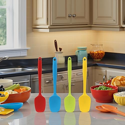 Miniatura 3 de Juego de 4 espátulas de silicona, pequeñas espátulas de cuchara de goma antiadherentes de 8 pulgadas, diseño de una sola pieza, cuchara de silicona
