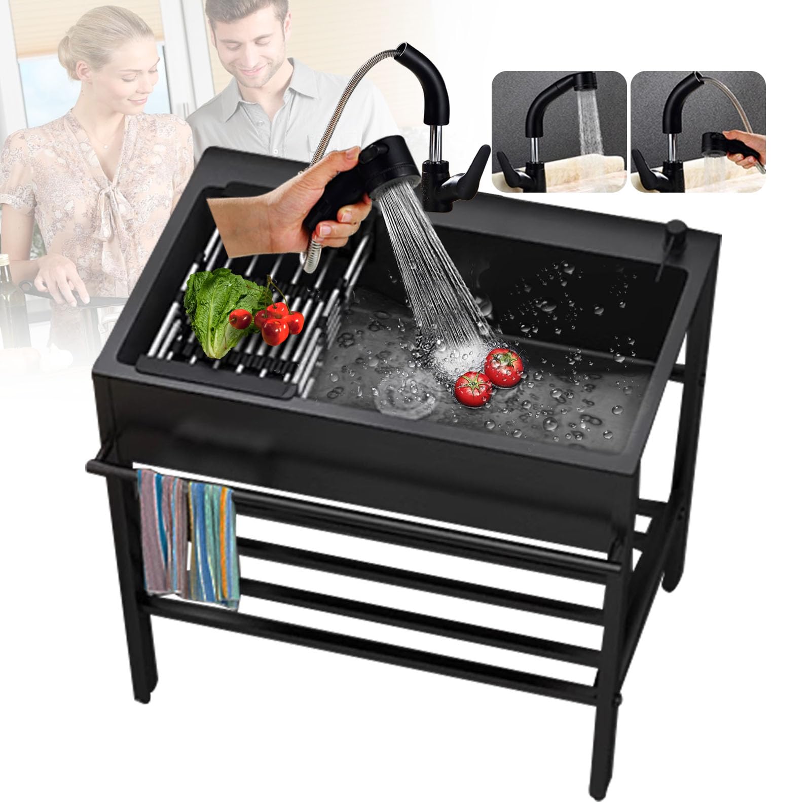 Lavandino portatile da campeggio con filtro di scarico e rubinetto, ideale per cucina all'aperto, garage, ristorante e lavanderia