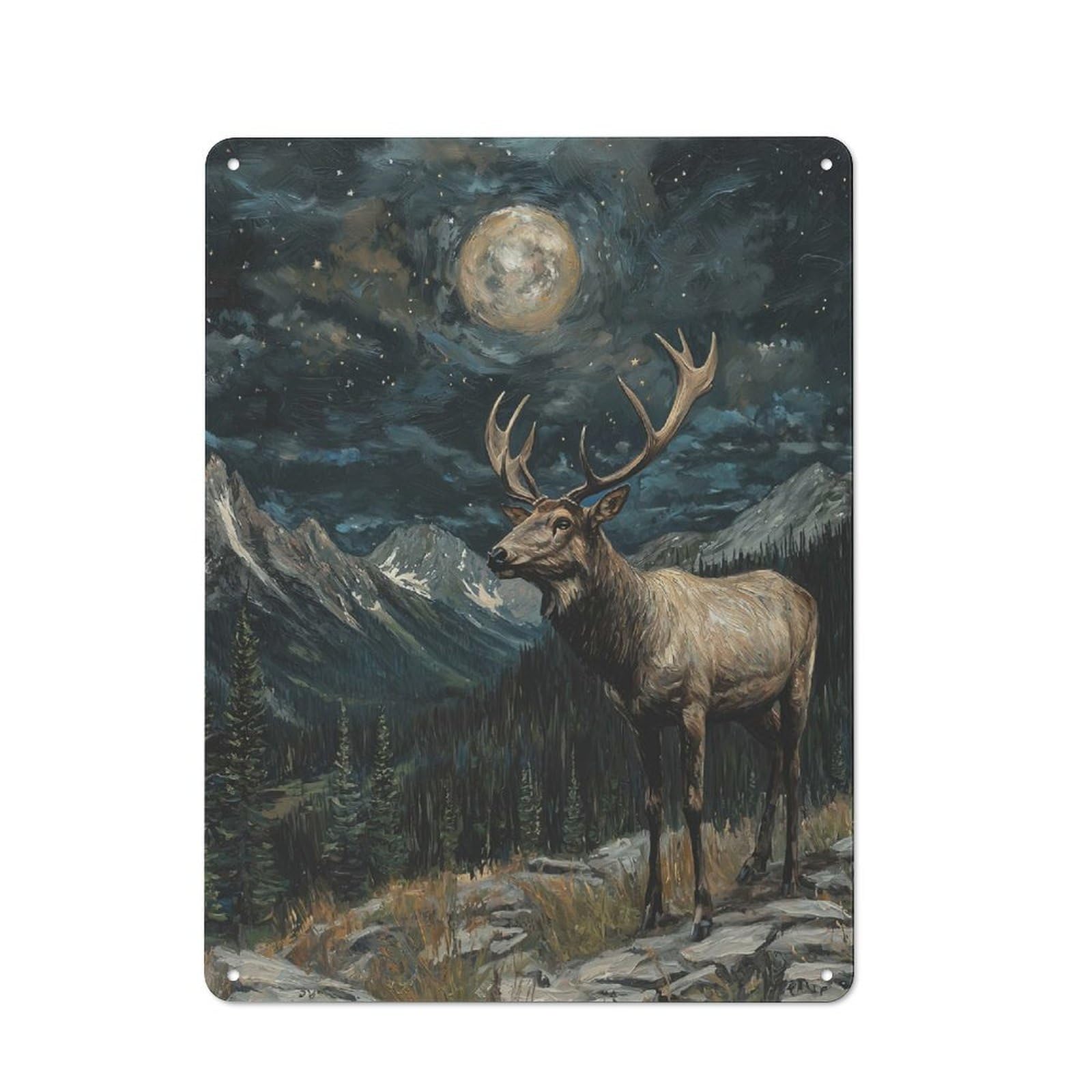 Junmoney Elk Under Moonlight Metal Wall Sign 40X30cm Featuring For Home Bar Wall, For Themed Interiors In Home Bars And Entertaining Spaces