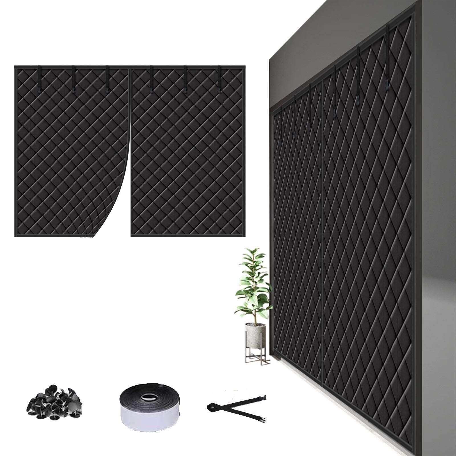 Winters Garage Door Screen Magnetic Thermal Insulated Door Curtain 183x183cm 274x213cm 229x229cm Thermal Garage Door Cover Weatherproof(Czarny,W274xH213cm)