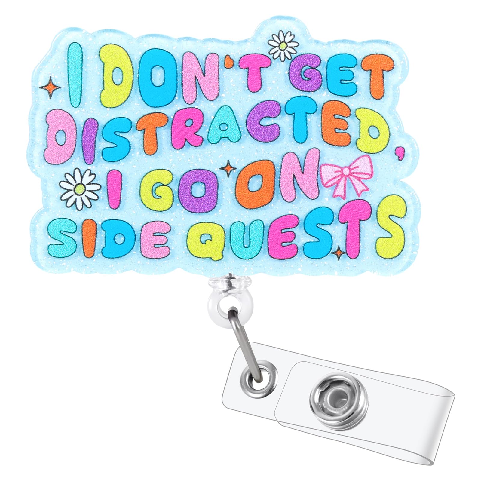 I Don't GET Distracted, I GO ON Side QUESTS Funny Badge Reel | Cute Retractable ID Card Sarcastic Badge Holder | Name Tag Healthcare Badge Clip for ICU NICU RN CNA MA PCA Nurse Doctor | Nurse Gifts