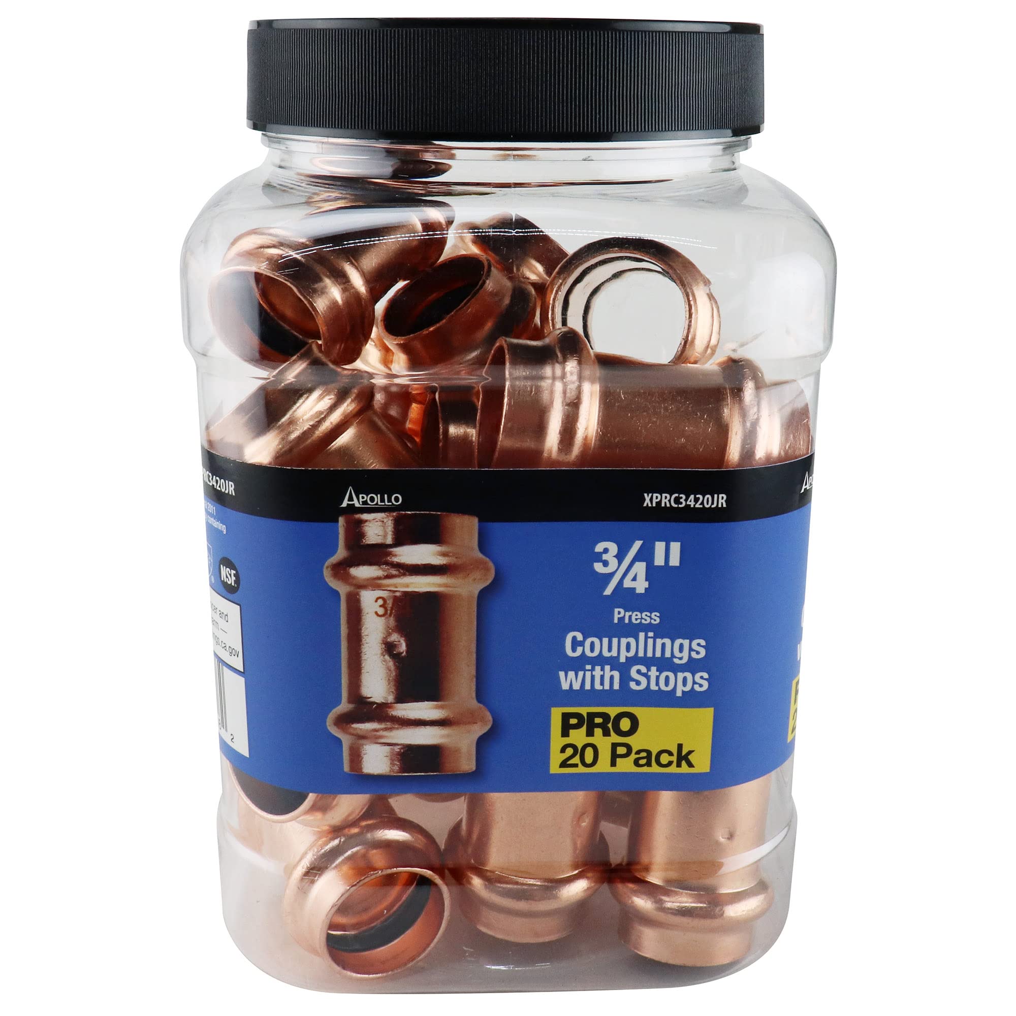 3/4 in. Copper Press x Press Pressure Coupling with Dimple Stop Jar (20-Pack)