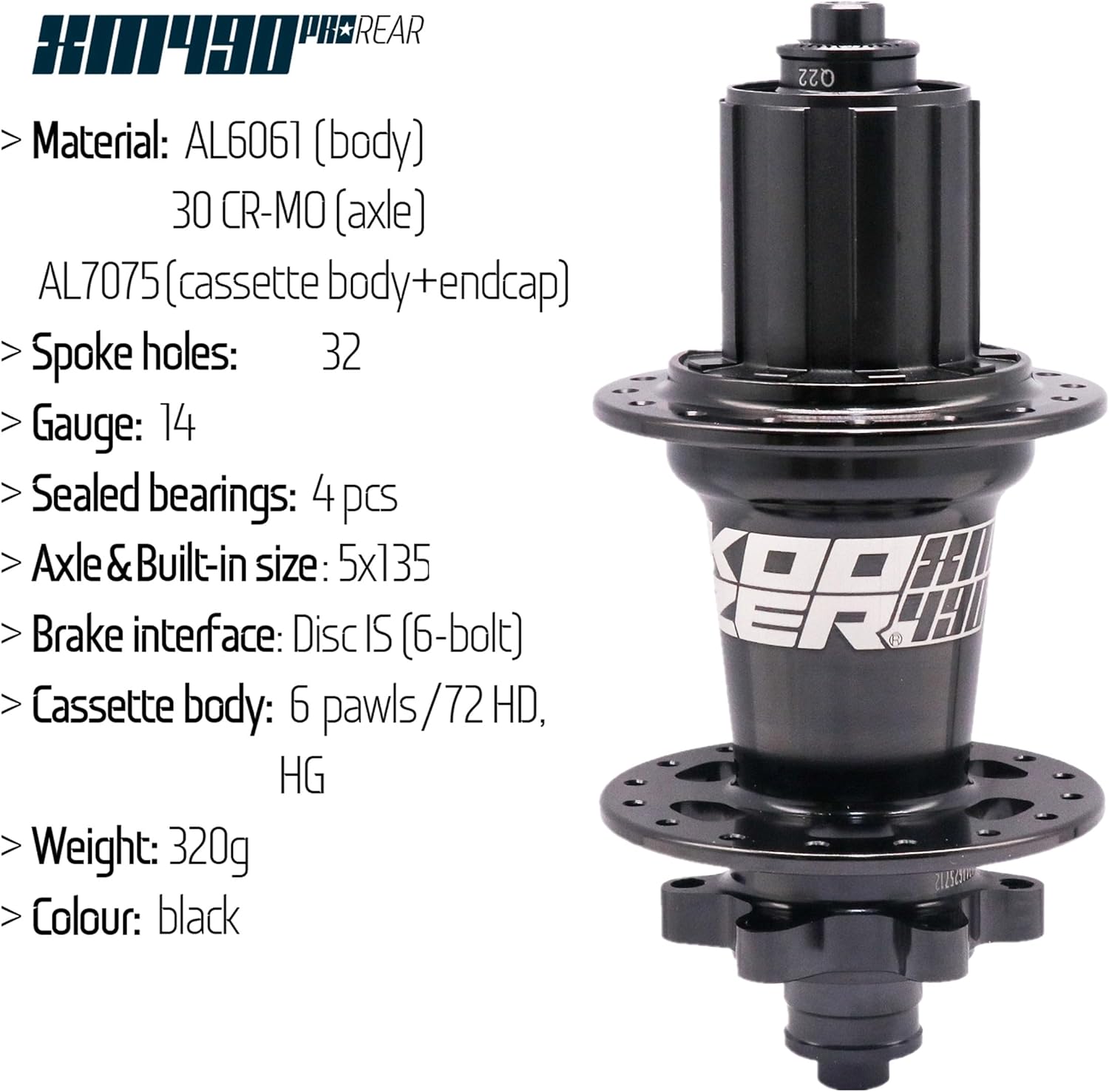 BestParts Mountain Bike Rear Hub,XM490 PRO 32 Hole 6 Bolts Disc Brake Hub Quick Release(QR) HG Replacement for Shimano 8-11 Speed & SRAM 8-10 Speed,5x135mm