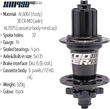 BestParts Mountain Bike Rear Hub,XM490 PRO 32 Hole 6 Bolts Disc Brake Hub Quick Release(QR) HG Replacement for Shimano 8-11 Speed & SRAM 8-10 Speed,5x135mm