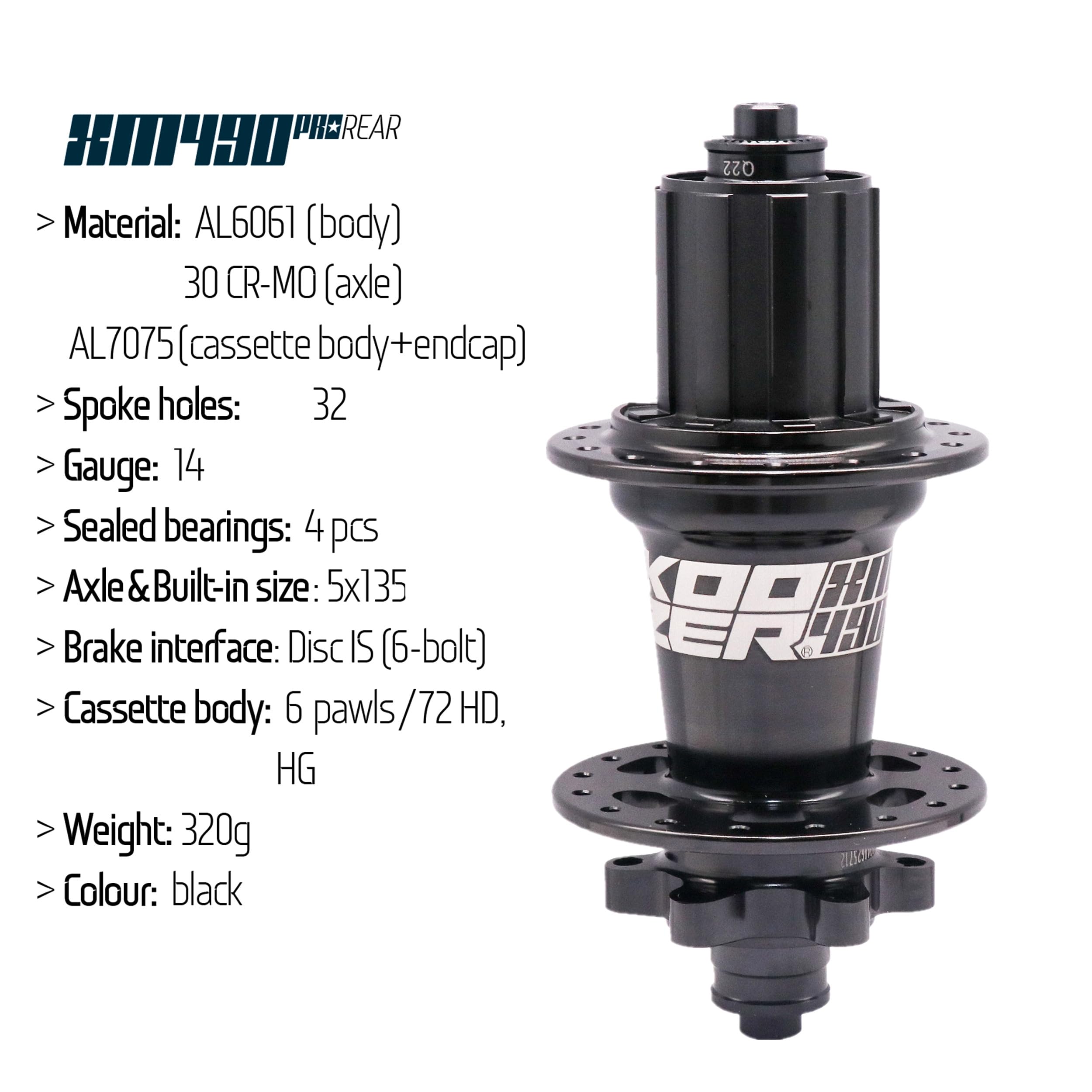 Mountain Bike Rear Hub – 32H, 5x135mm QR, 6-Bolt Disc, Gold – For Shimano 8-11 Speed & SRAM 8-10 Speed