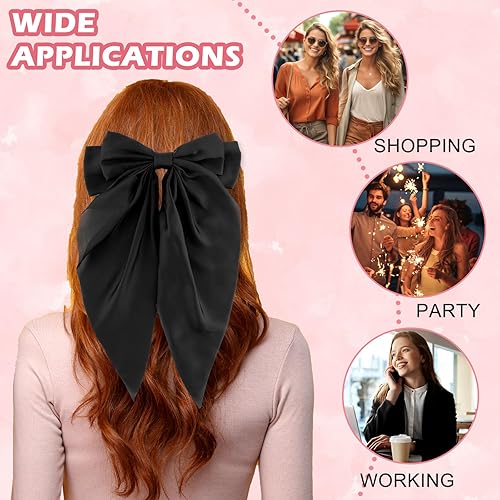 Miniatura 5 de Pinzas para el pelo para mujer, paquete de 2 pasadores grandes de seda para el pelo, cintas suaves francesas, lazos estéticos, accesorios de