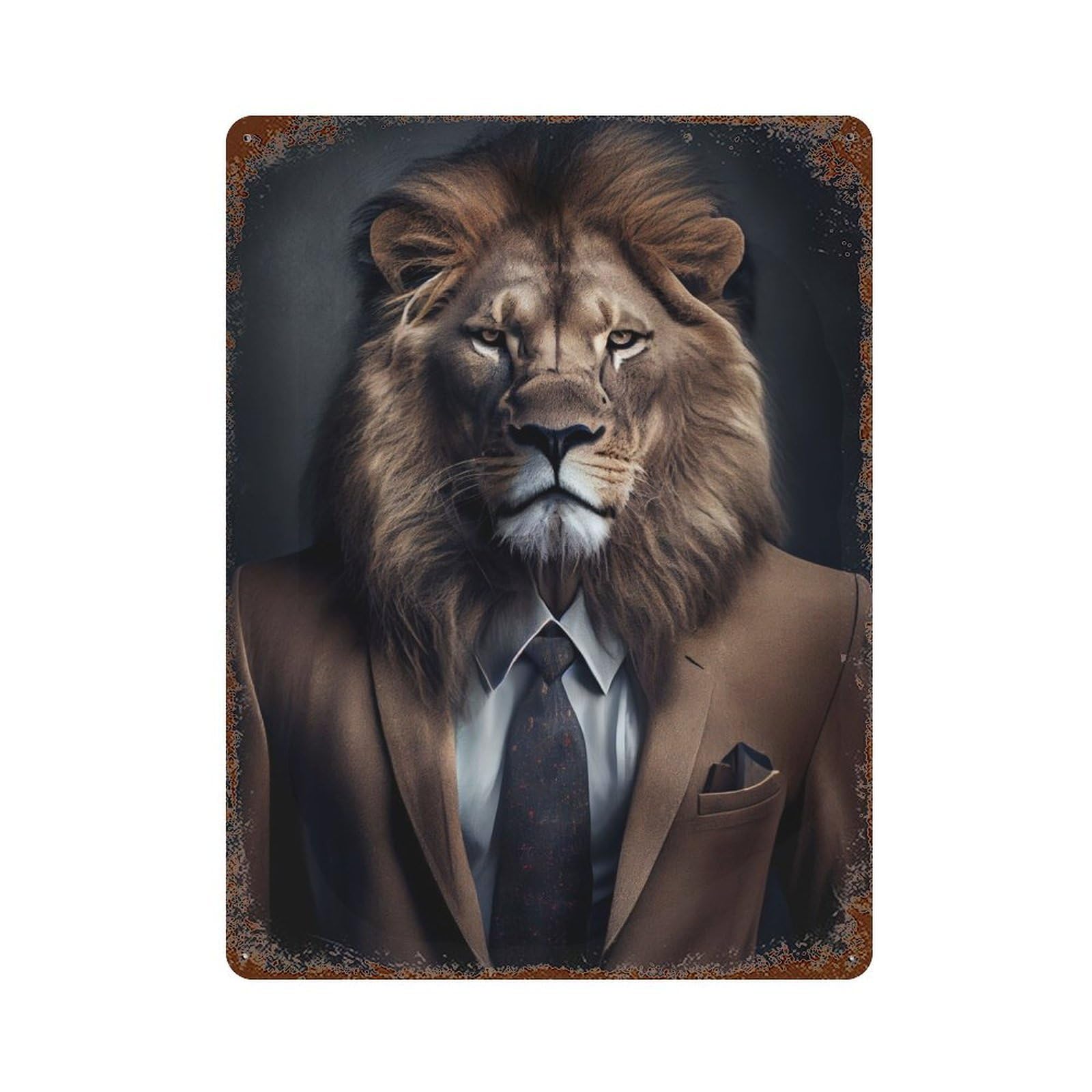 Lion Suit Decorative Tin Sign 15.7"x11.8", for Bistro, Counter And Cafe Decor, Retro Wall Decor