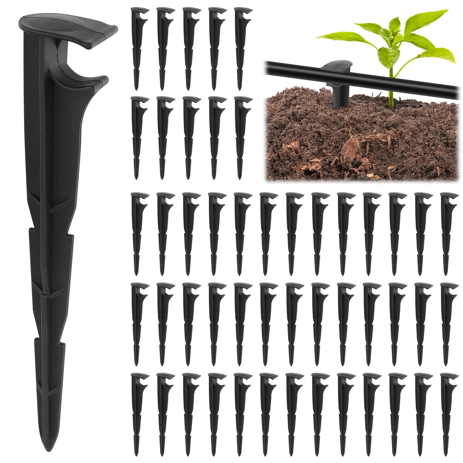 Kalolary 50 Pezzi Picchetti di Supporto per Irrigazione a Goccia, Supporto Tubo Flessibile 1/2 Pollice in Plastica Picchetti Supporto Tubo Irrigazione Goccia 16 mm Sistema Irrigazione Ortaggi Prato