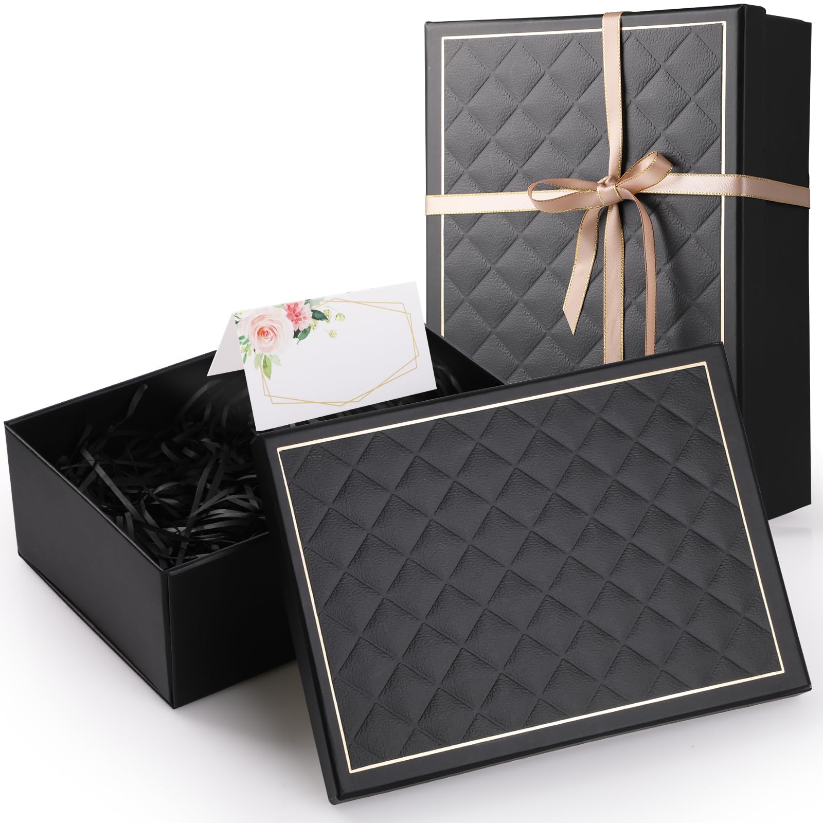 Wyngee Gift Box with Lids, 25 * 18 * 8.5cm, Present Boxes with Card, Ribbon, Raffia Shredded Paper for Bridemaid Proposal Box Memo Card Ribbon Wedding Valentine's Day Birthday