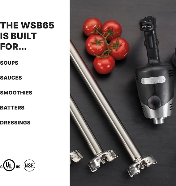 Waring Commercial Big Stix Heavy Duty Stick Immersion Hand Held Blender, 14 Removable Shaft, 1 HP, 700 Watt, Variable Speed, Professional Restaurant Kitchen Grade, 50 Gal Capacity, 120V, 5-15P WSB65, 18 Inch Shaft | 235 Gallon Capacity