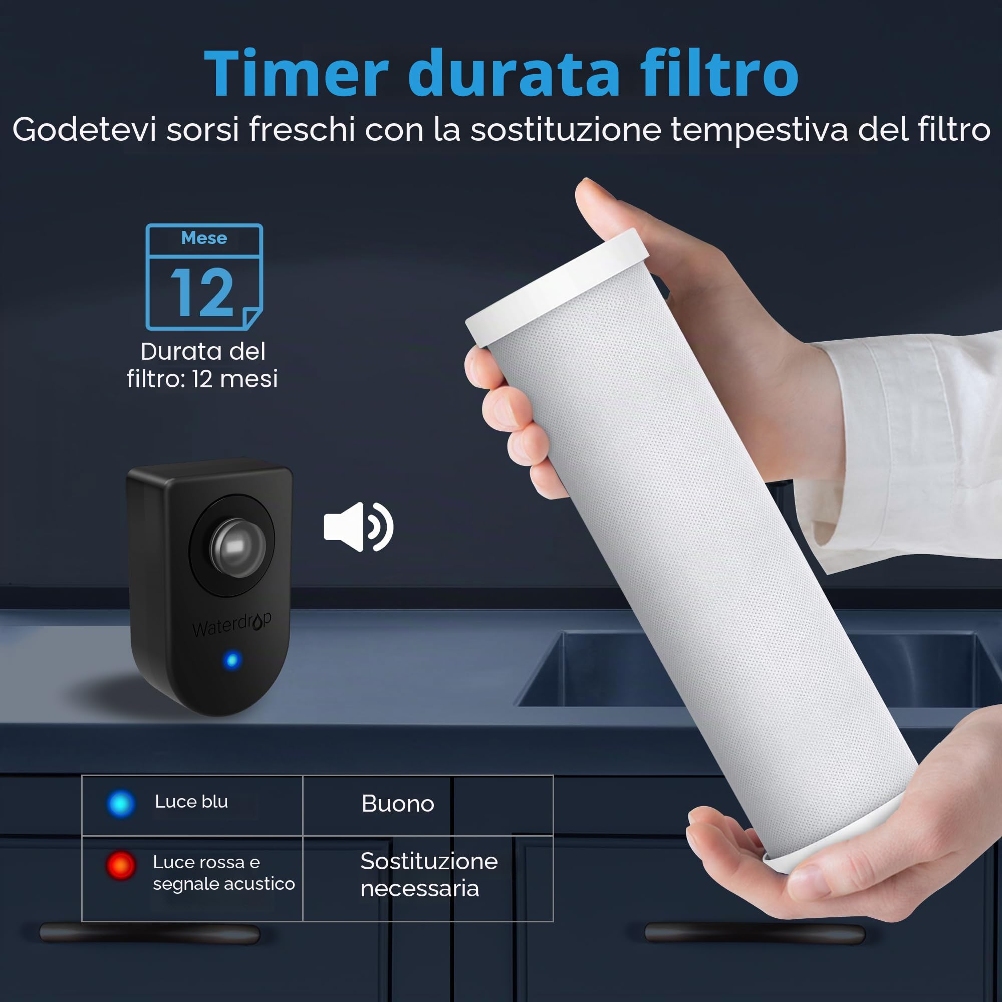 Waterdrop AS13 Filtro Acqua Sistema, 5+1 Stadi Acciaio Inossidabile Depuratore Acqua Domestico per Sotto Bancone 30K Litri, Rimuove di Piombo, Cloro, Cattivo, Certificato NSF/ANSI 42