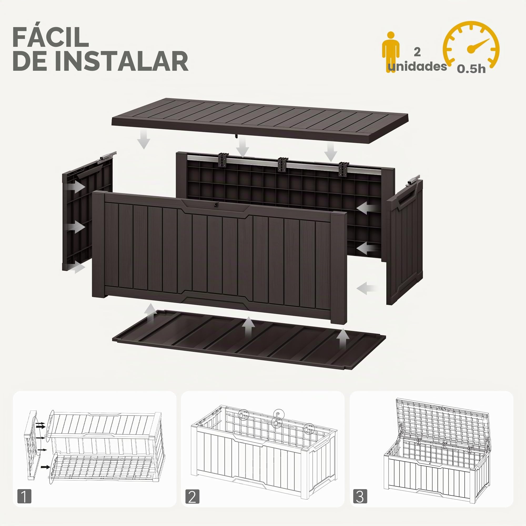 DWVO Caja de almacenamiento para jardín al aire libre, 450 L, 142,1 x 67,6 x 60 cm, impermeable, con cerradura segura, asas de transporte laterales, resistente a todo tipo de clima, caja de resina
