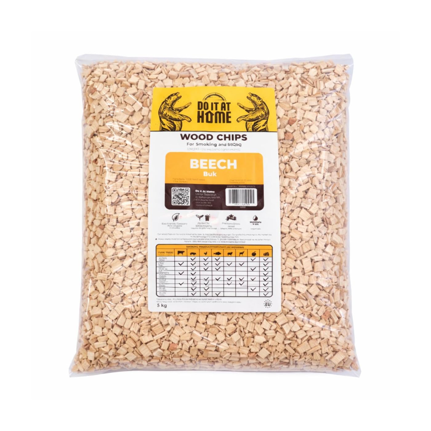 Diah Do It At Home Natural Do It At Home Beech Smoking Wood Chips 5Kg (6-12Mm), 100% Grade 10 Wood Chunks For Bbqs And Smokers, Mild Nutty Flavour For Pork, Beef, Fish And Cheese, Chemical-Free Food Grade Quality