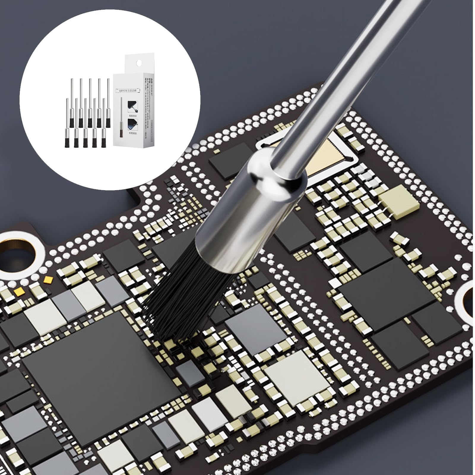 10 Stück Reinigungsbürsten mit feinen Borsten für 3 mm / 2, 35 mm elektrisches Schleifwerkzeug, empfindliche Elektronik und kleine Lücken, kleine Bürsten mit Metallgriff