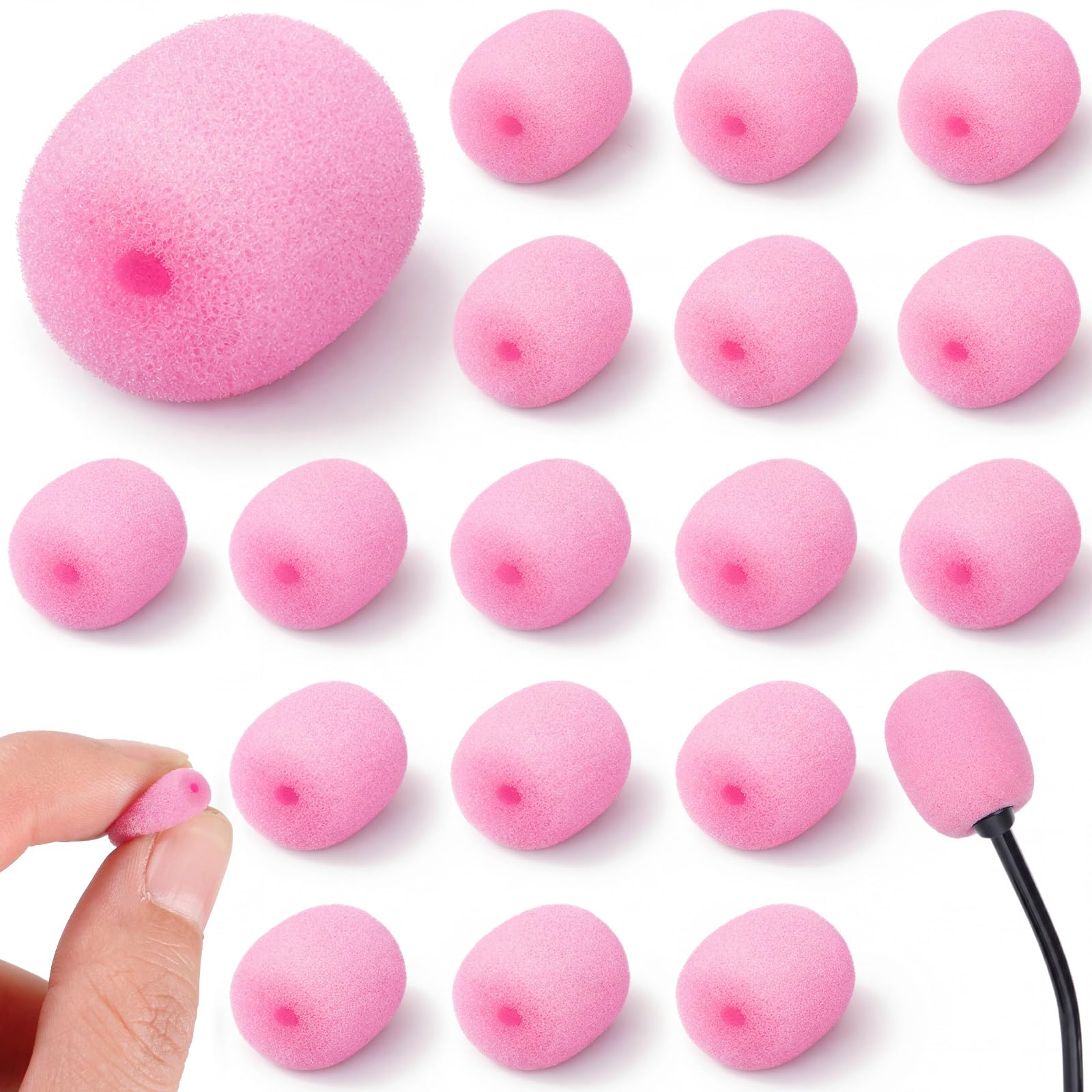 20 Pcs Mini Mic Foam Windscreen Covers, 2 x 15 mm, Light Pink