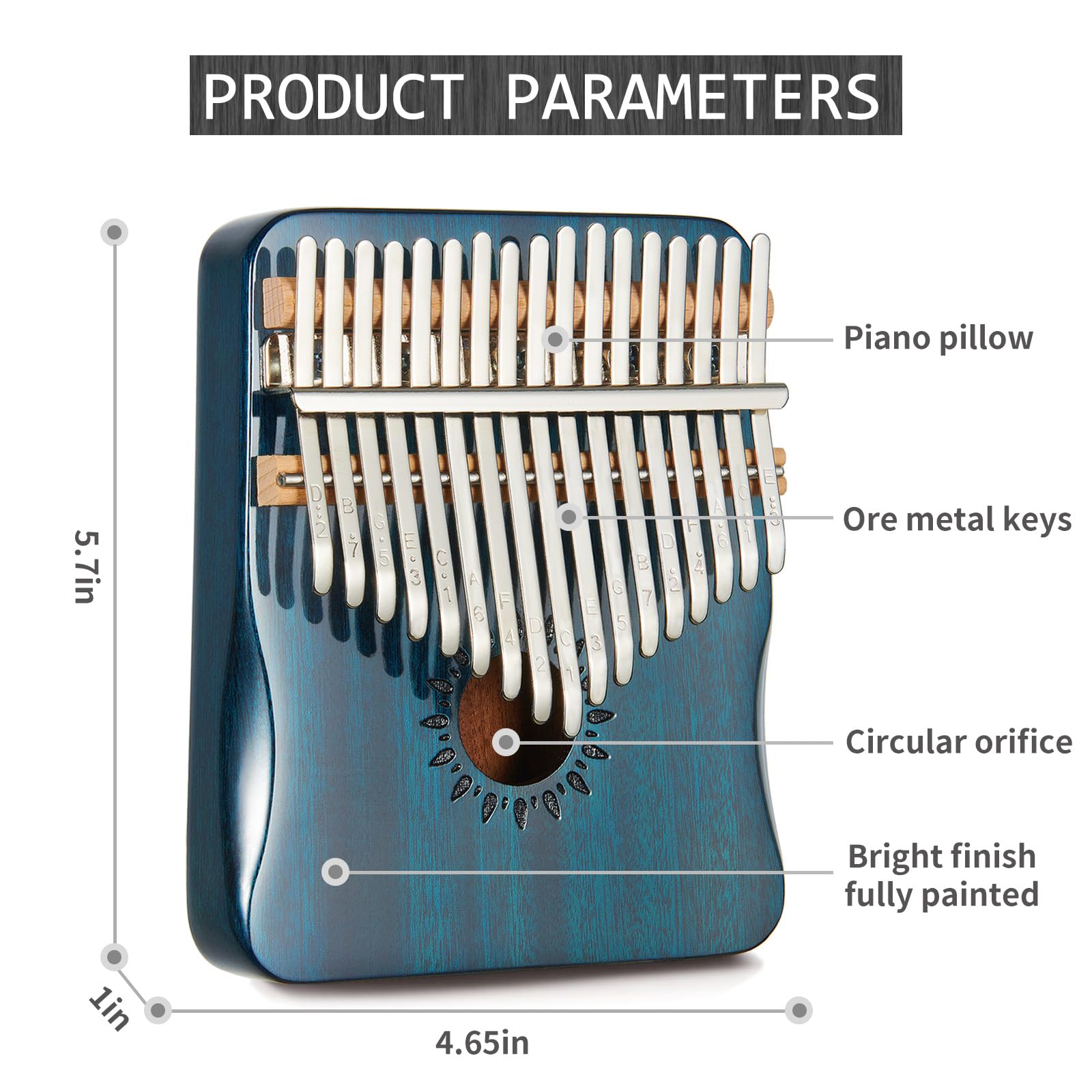 AARVI Kalimba kciuk fortepian 17 klawiszy, przenośny palec Mbira, prezenty dla dzieci i dorosłych, początkujących (niebieski)