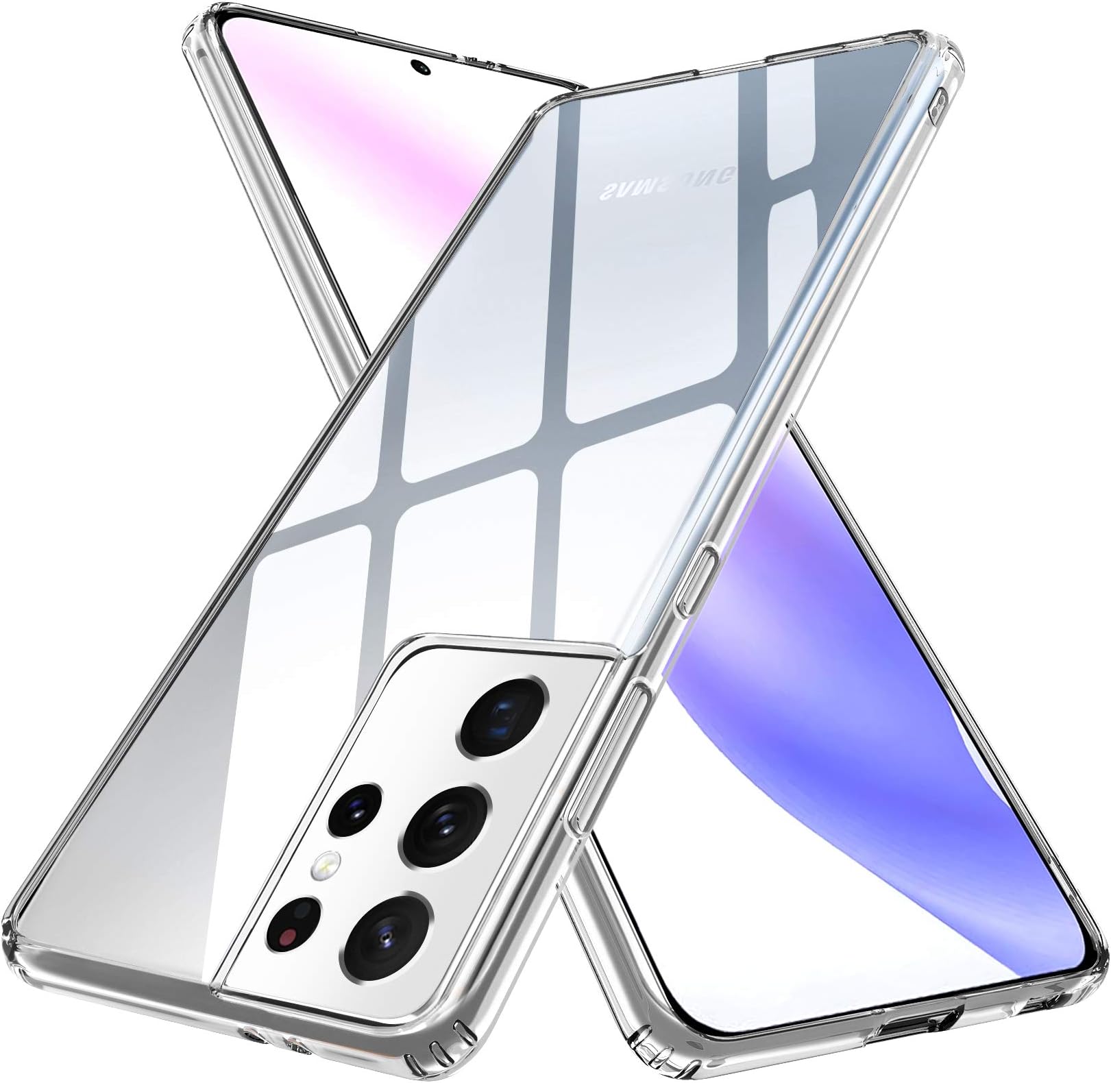 SRZ Samsung Galaxy S21 Ultra Case Slim Shock Absorption Anti Scratch Soft TPU Bumper+Hard PC Back Clear Transparent Protective Cover (Galaxy S21 Ultra,6.8")