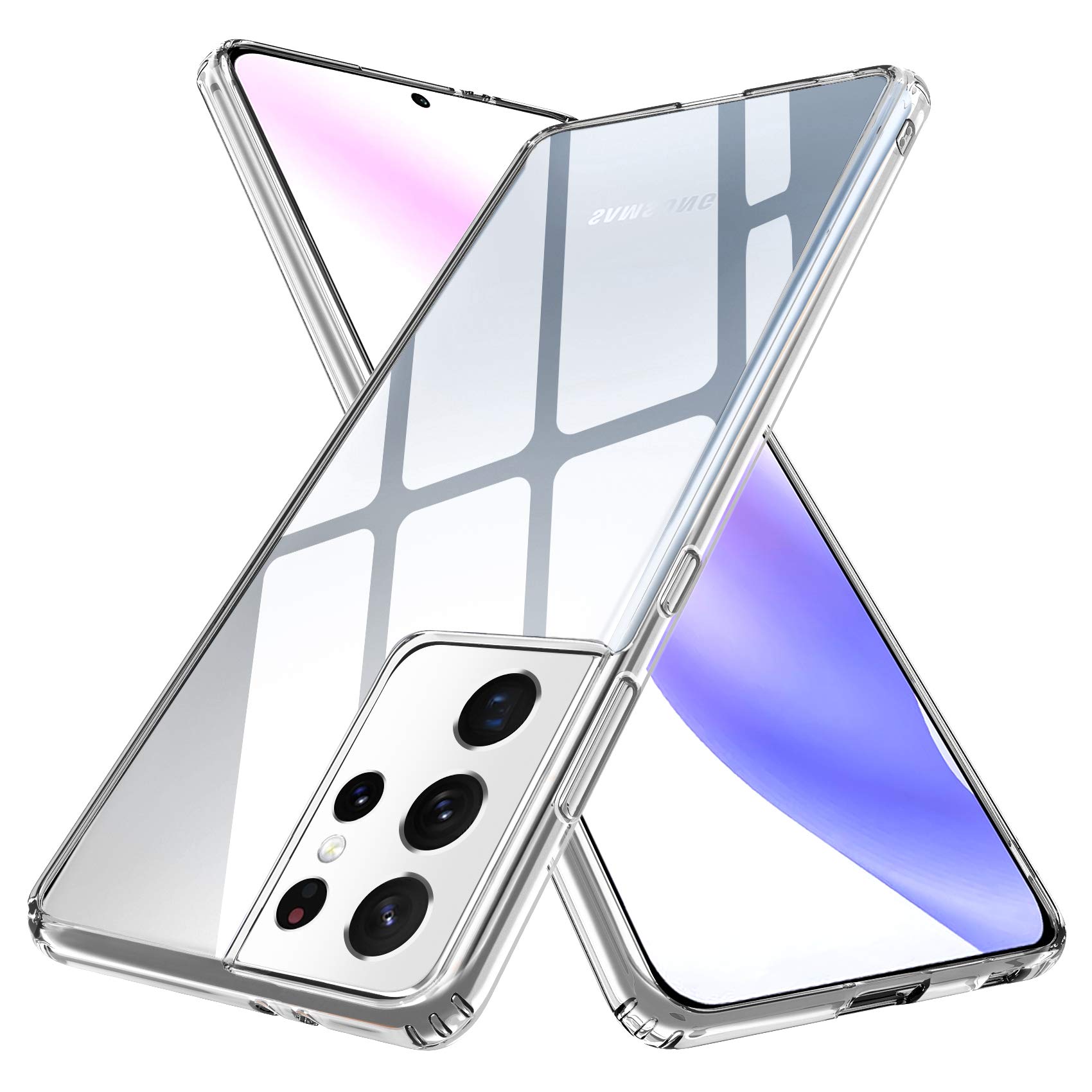 SRZ Samsung Galaxy S21 Ultra Case Slim Shock Absorption Anti Scratch Soft TPU Bumper+Hard PC Back Clear Transparent Protective Cover (Galaxy S21 Ultra,6.8")