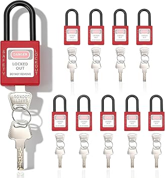 Lockout Safety Padlock Set, 10 Small Padlocks with 20 Keys, 38mm Nylon Engineered Padlocks with Keys for Industrial Loto Tagout, Electric Hydraulic Pneumatic Lock Out Tag Out Devices